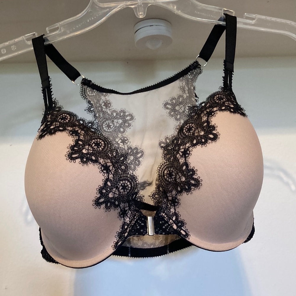 Victoria's Secret Black and Cream Lace Balconette Bra